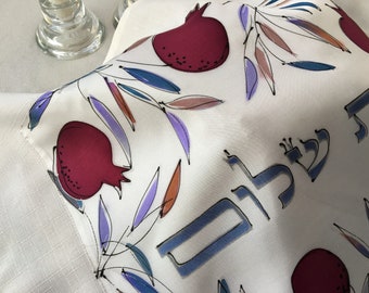Multicolor Silk Challah Cover for Shabbat - Hand Painted Judaica Gift