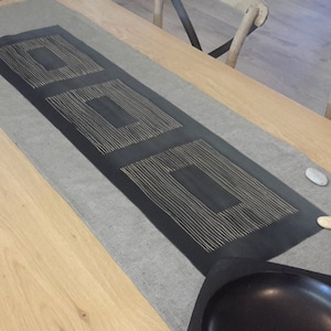 Grey and Black Silk Table Runner - Batik Hand Painted
