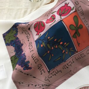 Hand-painted silk multicolor challah cover for Jewish housewarming or Shabbat dinner