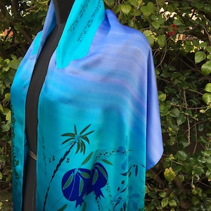 Blue hand painted silk Tallith, Seven species painting on both sides of the tallith +tallith bag. Can be ordered with matching blue keppah