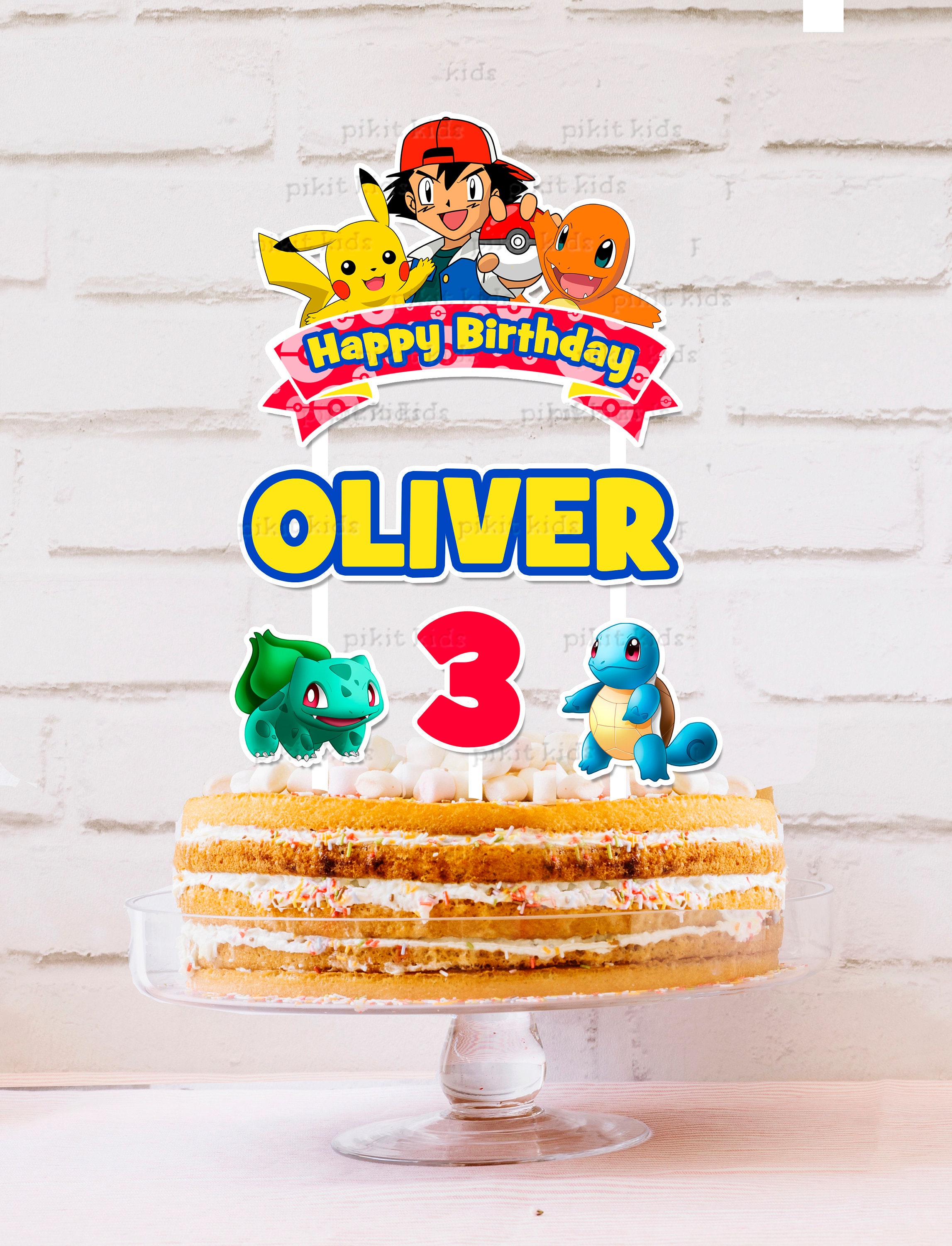 Pokemon Cake Topper Personalised STURDY Kids Birthday Party Etsy