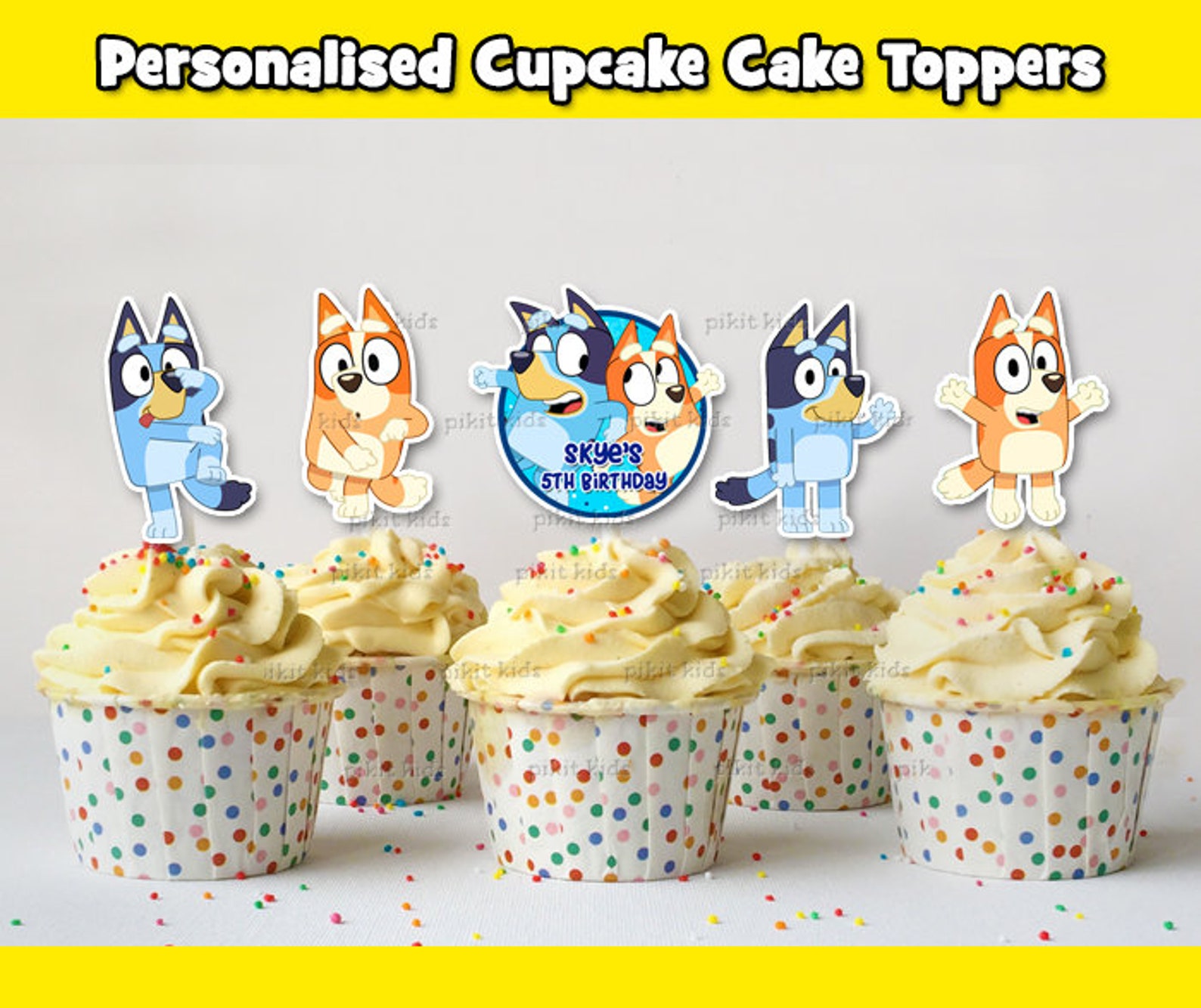 12 X Bluey Personalised Cupcake Toppers Birthday Party Etsy