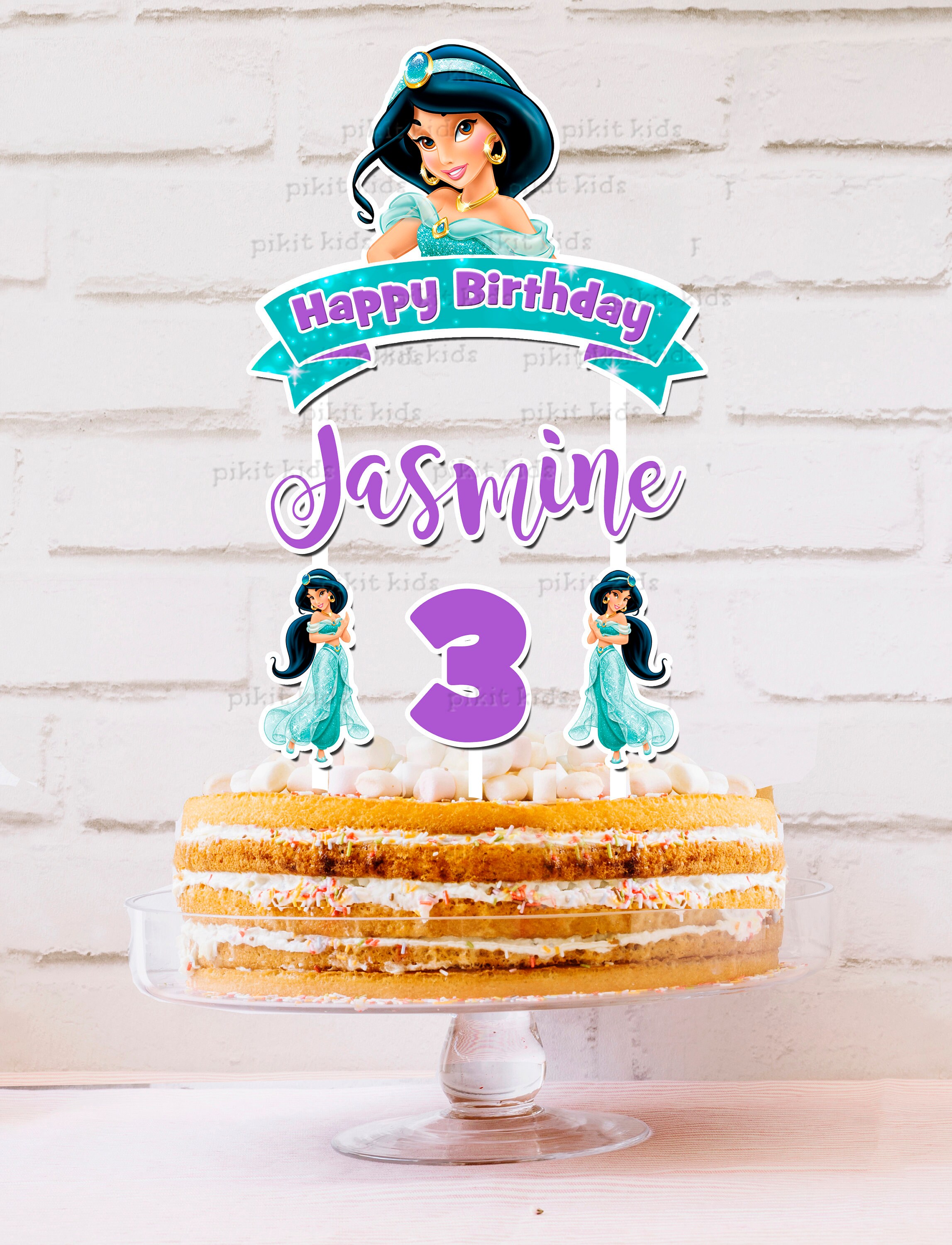 Princess Jasmine Cake Topper Personalised STURDY Kids Etsy