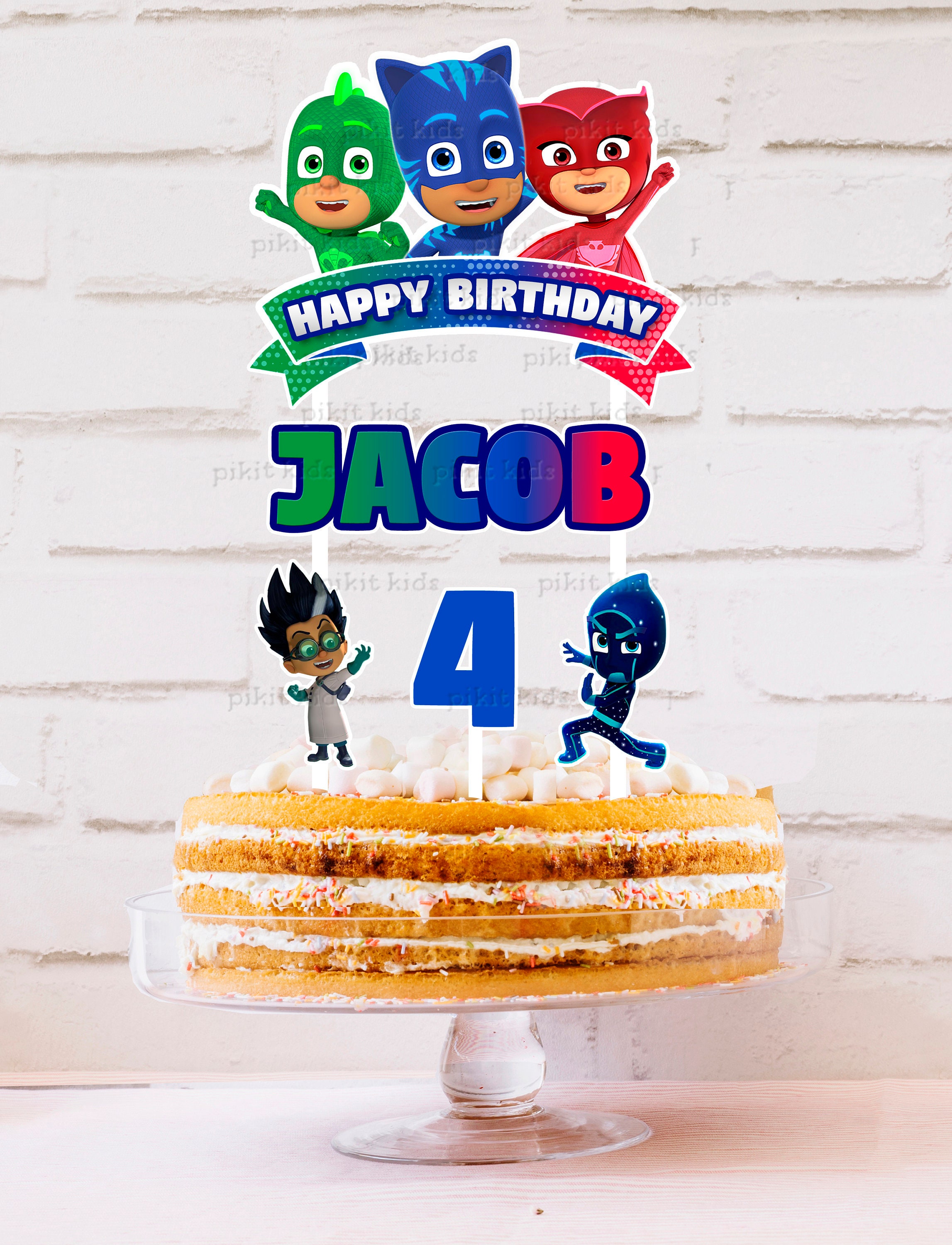 PJ Masks Cake Topper Personalised STURDY Kids Birthday Party Etsy