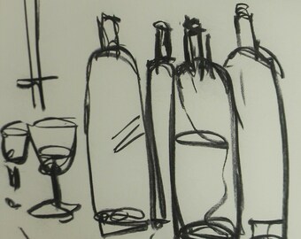 Jose Trujillo 18x24 Expressionist Original Charcoal Drawing Liquor Cocktail Bar