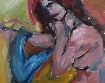 Jose Trujillo Large Oil Painting 18x24 Modern Impressionist Red Haired Mermaid Woman Figure