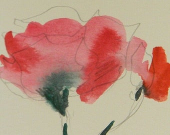 JOSE TRUJILLO - ORIGINELE aquarel schilderij ondertekend kleine 3x6 minimalistische bloem