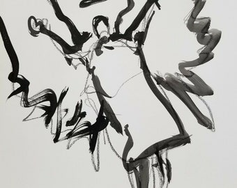 JOSE TRUJILLO Expressionism Pen Ink Paper 5x8 Couple Walk Figures Modern Art NEW