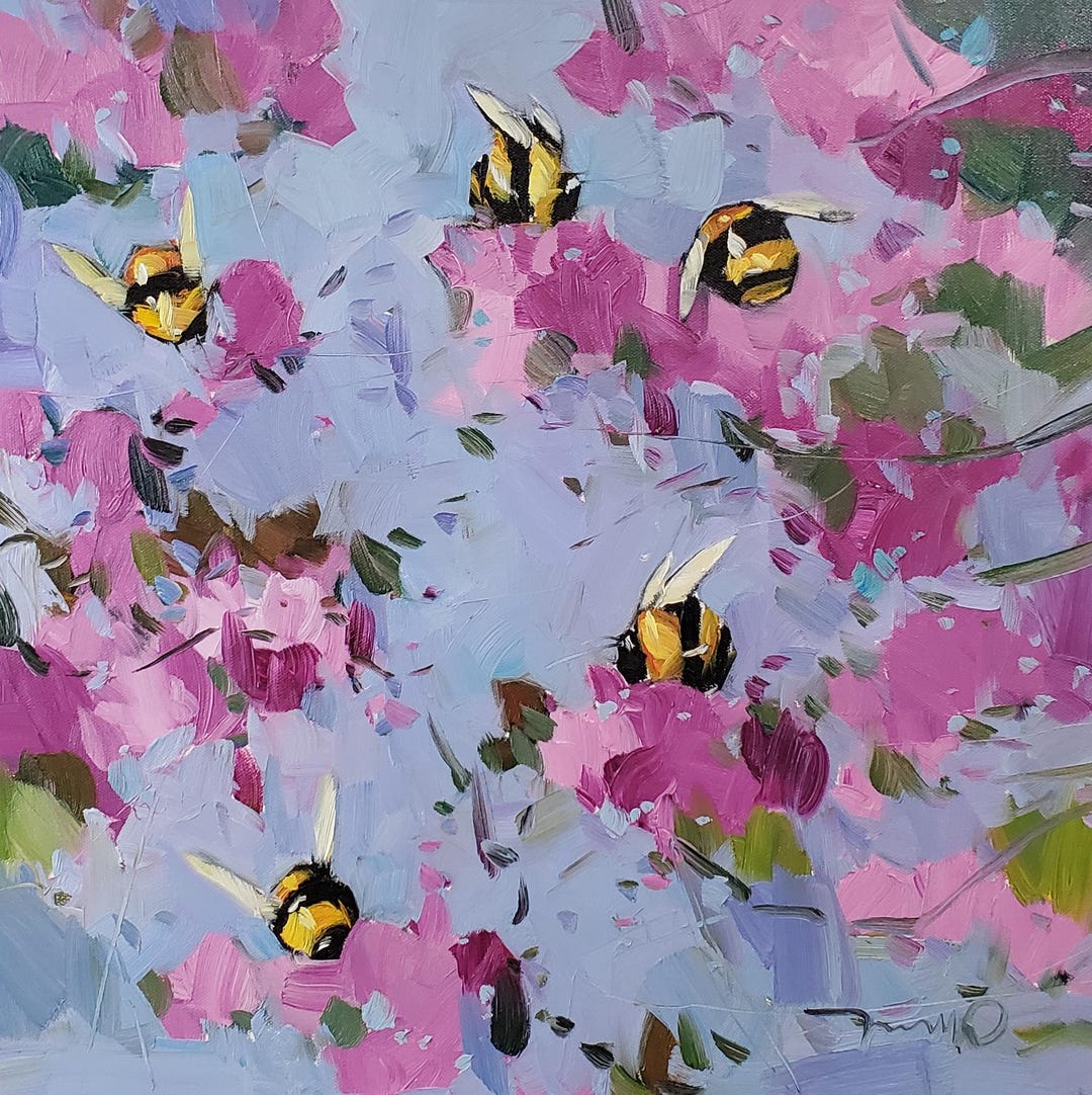 Bees and Flowers Square Art PRINT of Painting by Artist Jose Trujillo ...