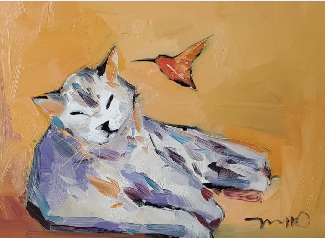 Cat Bird Art PRINT of Oil Painting by Artist Jose TRUJILLO 16x20 - Etsy