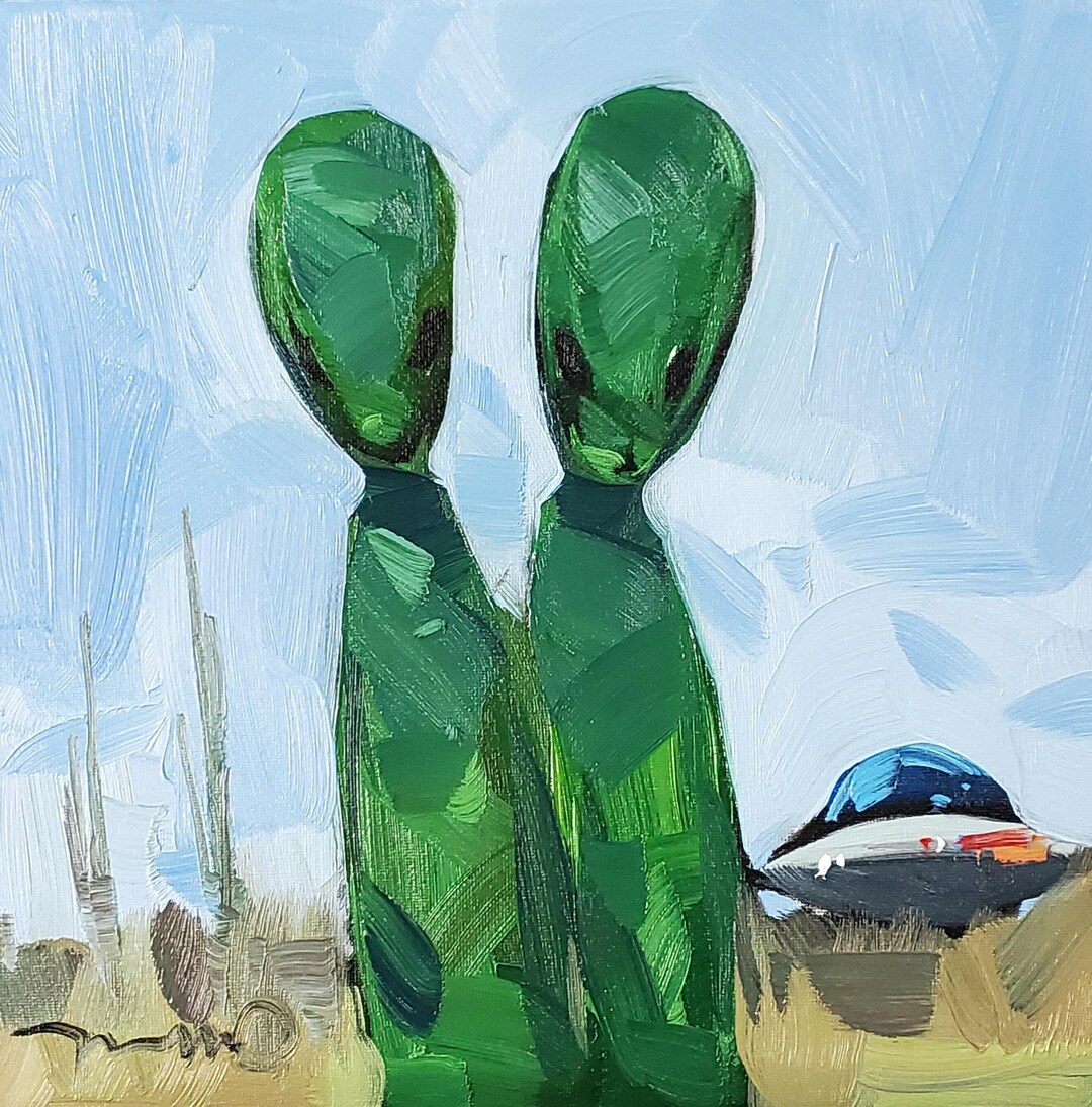 Green Aliens UFO Art PRINT of an Oil Painting by Artist Jose Trujillo ...