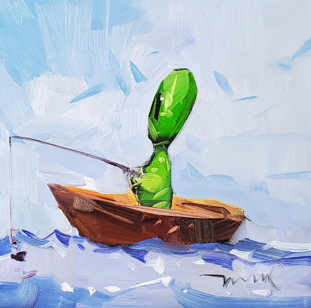 Alien Fishing Boat Whimsical Canvas Art PRINT of Painting by Artist ...