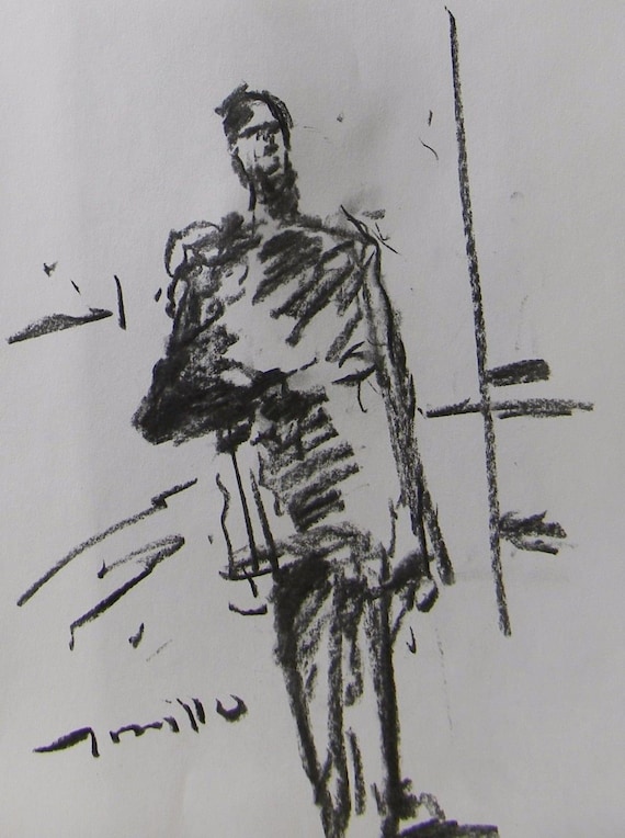 Jose Trujillo Modern Expressionism Original Charcoal Drawing Man Standing Art