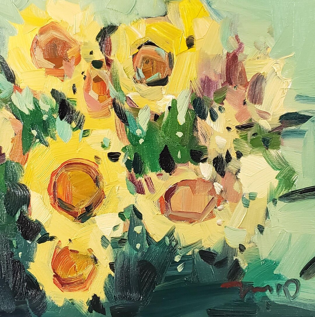 Sunflowers Art PRINT of an Oil Painting by Artist Jose Trujillo 16x16 ...