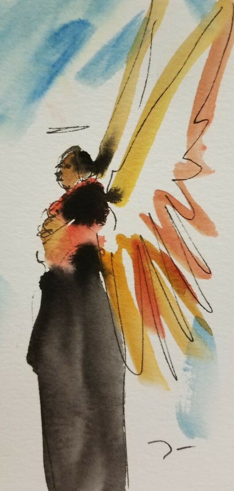 Jose Trujillo originele aquarel schilderij studie ondertekend kleine 3 x 6 minimalistische kunst