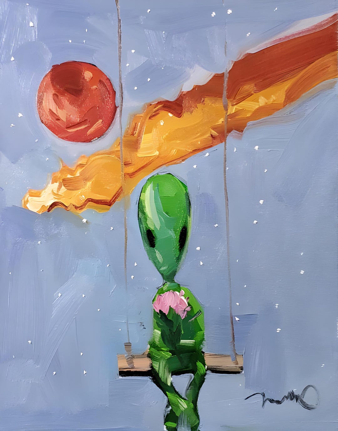 Comical Little Green Alien 16x20 PRINT of Oil Painting by Artist Jose ...