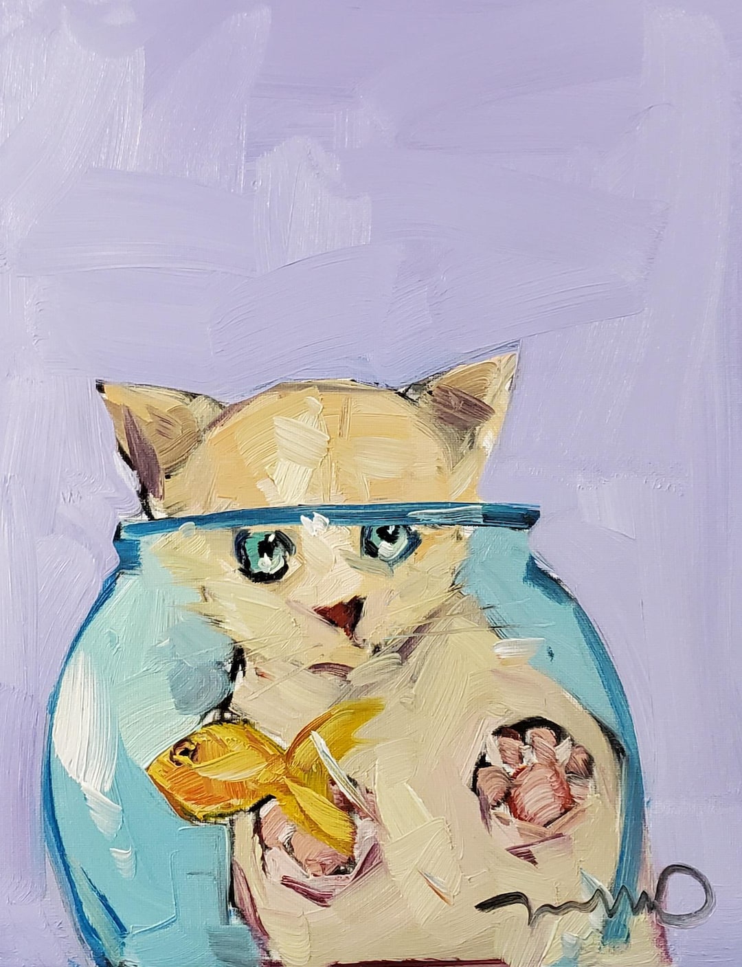 Little Cat in Fish Bowl Art PRINT of Oil Painting by Artist Jose ...