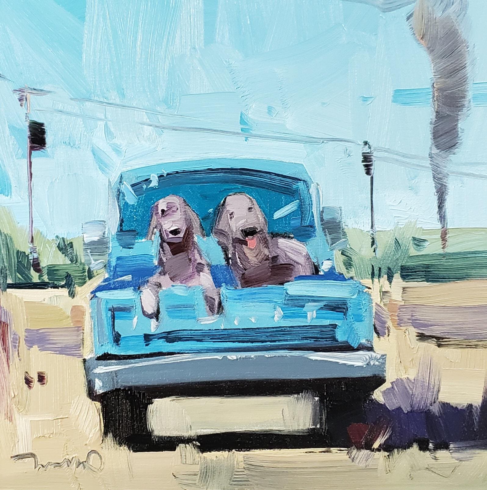 【F4号】good blue(spelling) 油絵 oil painting Old Blue Truck Dogs Art PRINT of a Oil Painting by Artist Jose