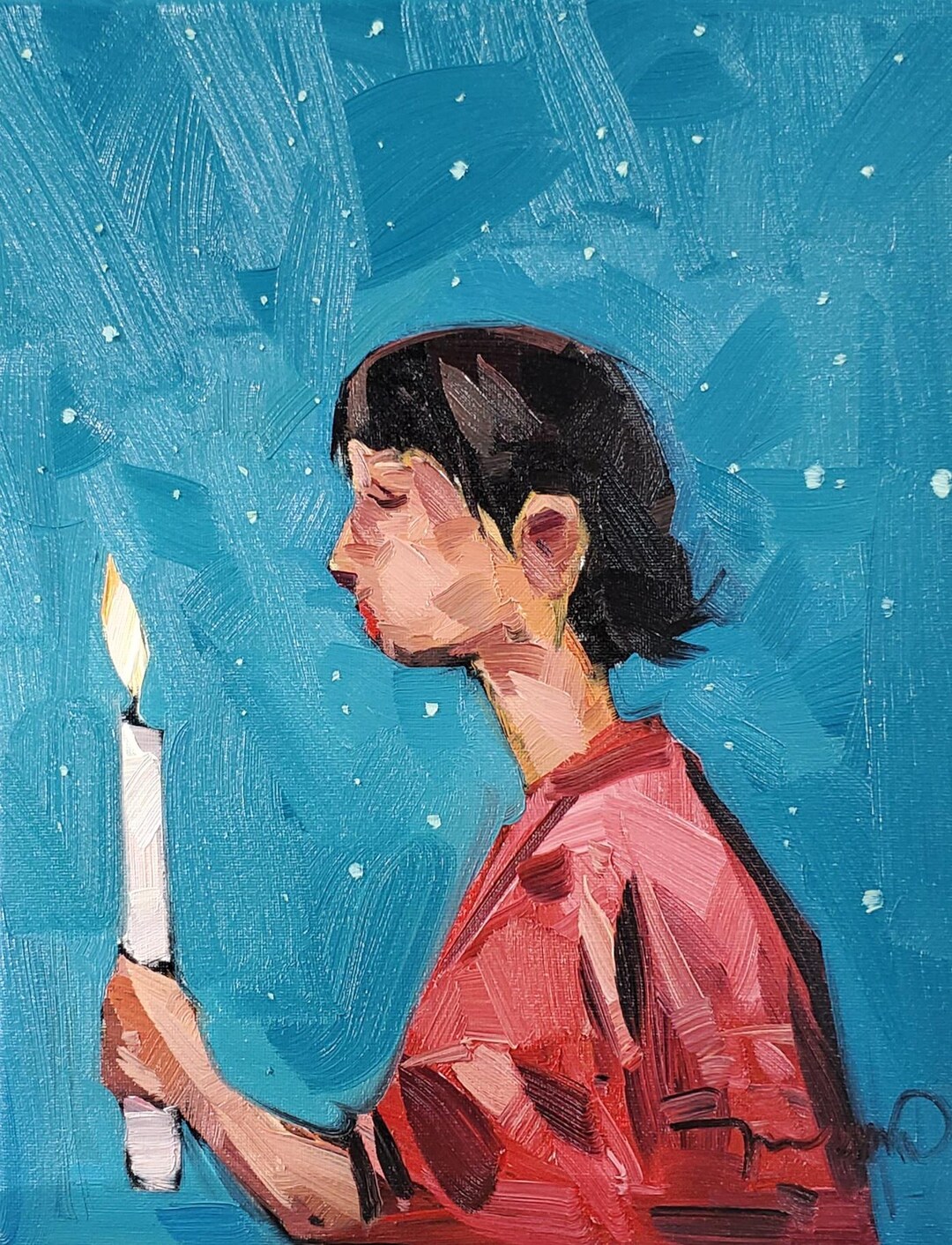ろうそくを持った人物の油絵印象派画家のプリント 16x20 - Etsy 日本
