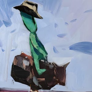 Cowboy Alien Mekanisk Tjur Konsttryck av målning av konstnären Jose Trujillo 16x16