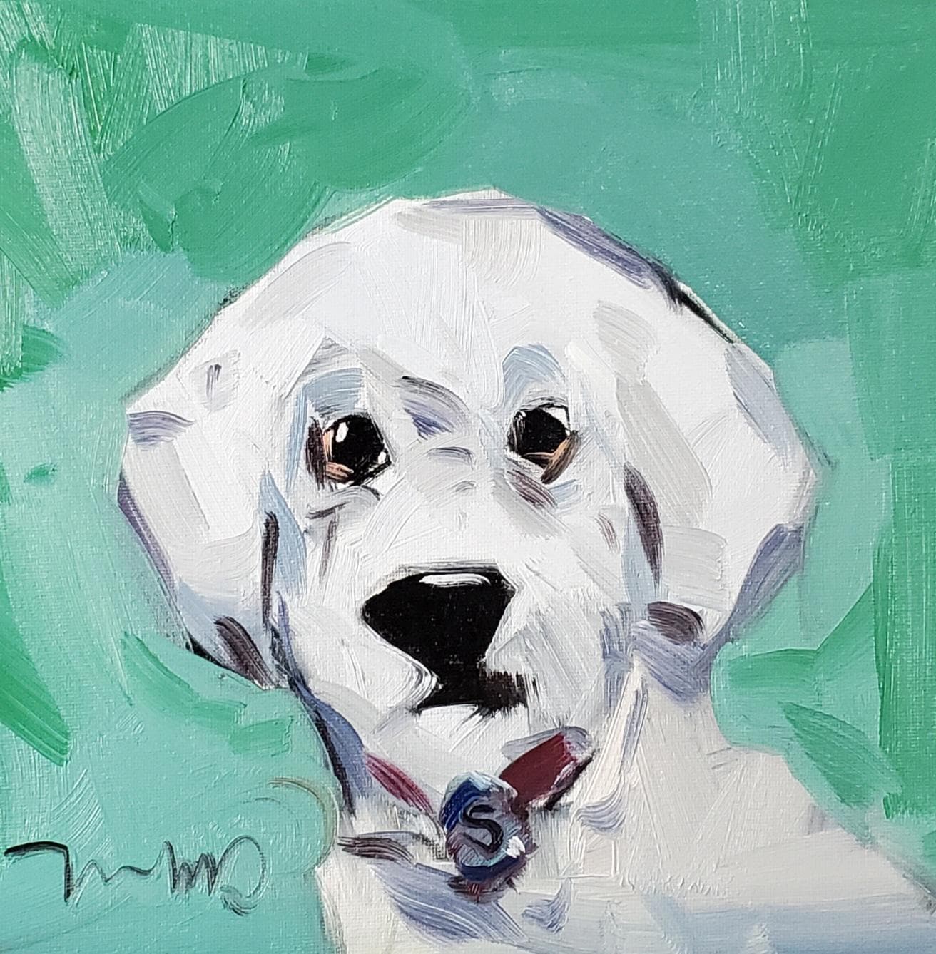 小さな白い犬のキャンバスアート アーティスト Jose Trujillo による