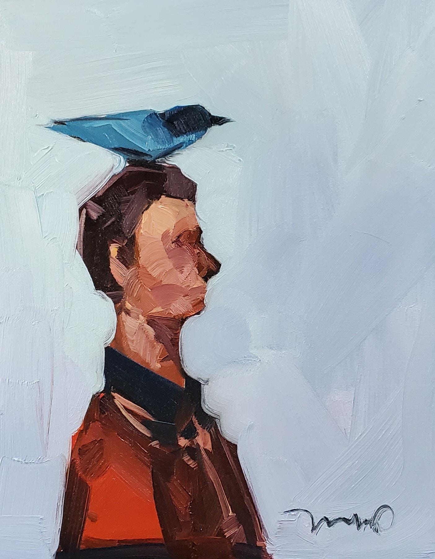 Man With Bird on Head Art PRINT of an Oil Painting by Artist Jose ...