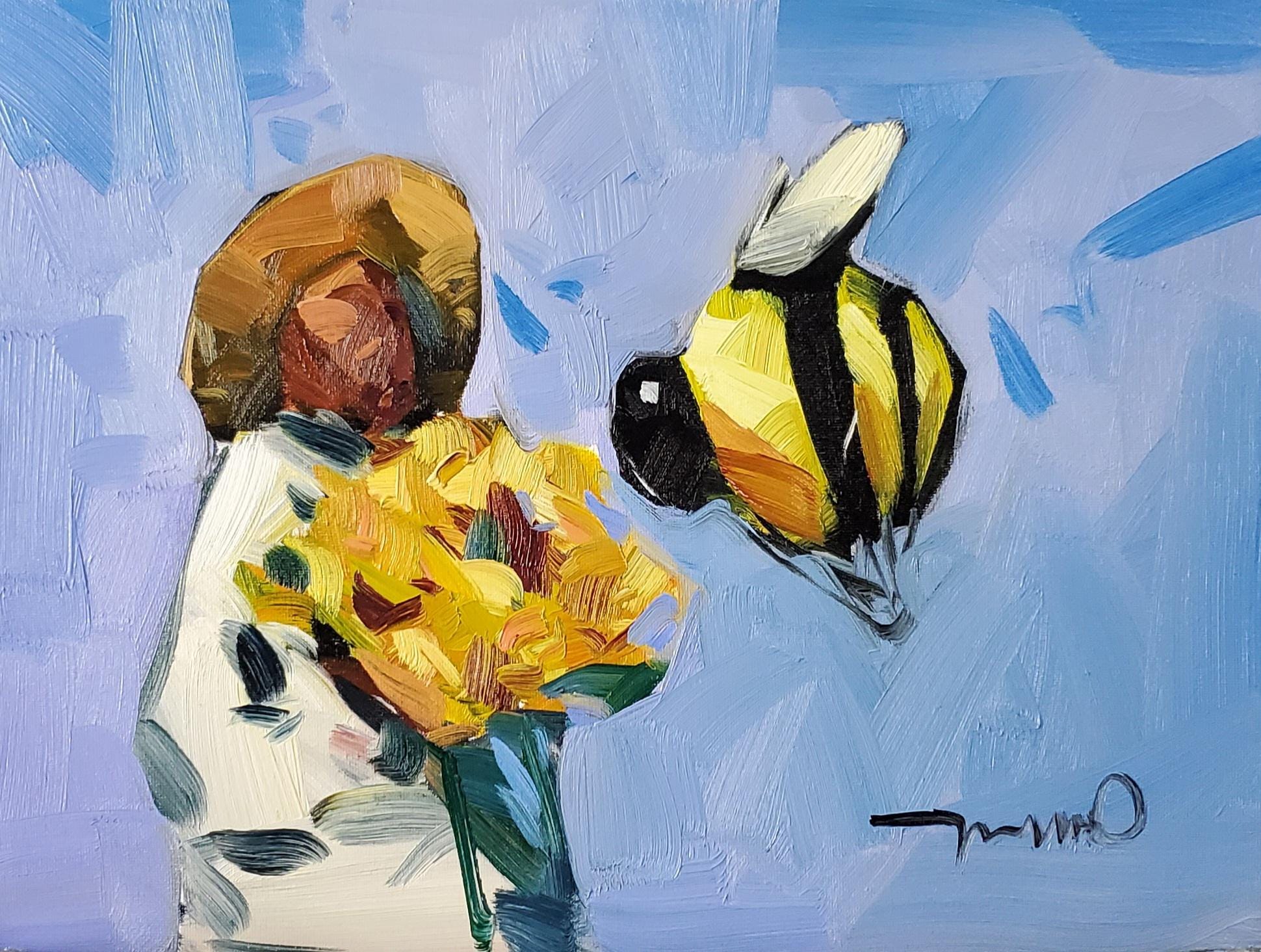 農夫の姿の巨大な蜂のアート アーティスト Jose Trujillo による絵画の