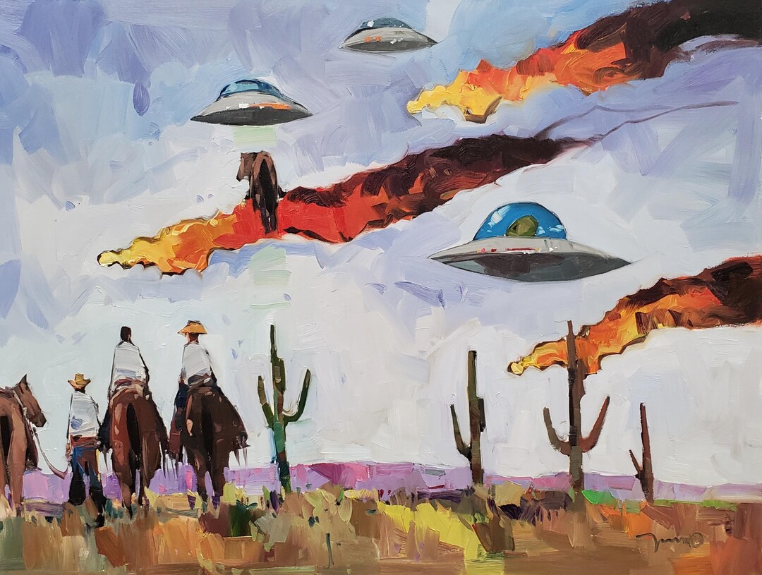 Cowboys and Aliens 16x20 Art PRINT of Painting by Artist Jose Trujillo ...