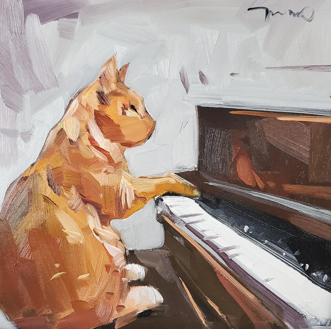 Musical Cat Playing Piano Wall Art Decor Canvas PRINT by Artist Jose ...