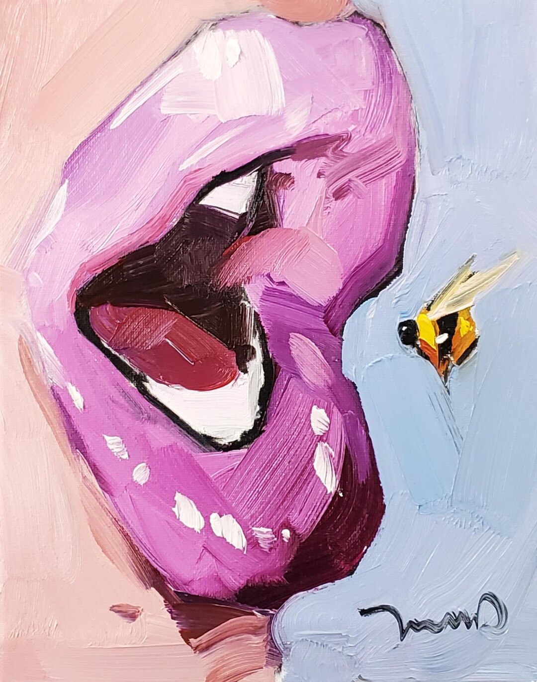 Thick Pink Lips Bee Art PRINT of a Oil Painting by Artist Jose Trujillo ...