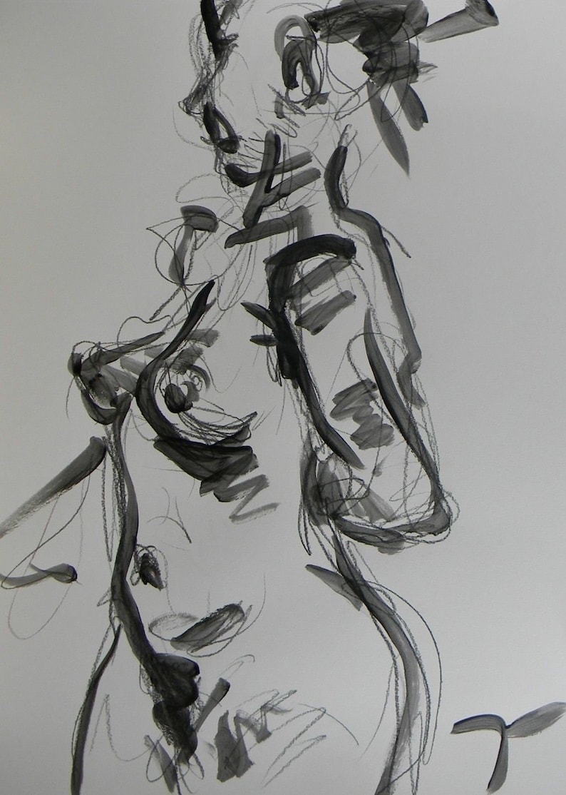 Jose Trujillo Abstract Acrylic Painting Nude Woman Black /& White Original Decor