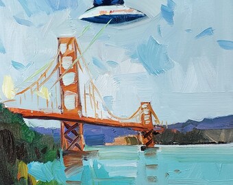 José Trujillo, gran lienzo impreso de 40,6 x 40,6 cm, pintura impresionista para pared, OVNI de San Francisco