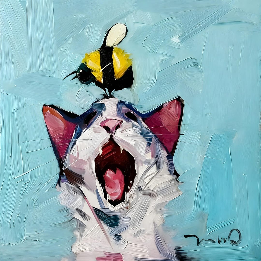 16x16 Cat Bee Art PRINT of Painting by Artist Jose Trujillo - Etsy