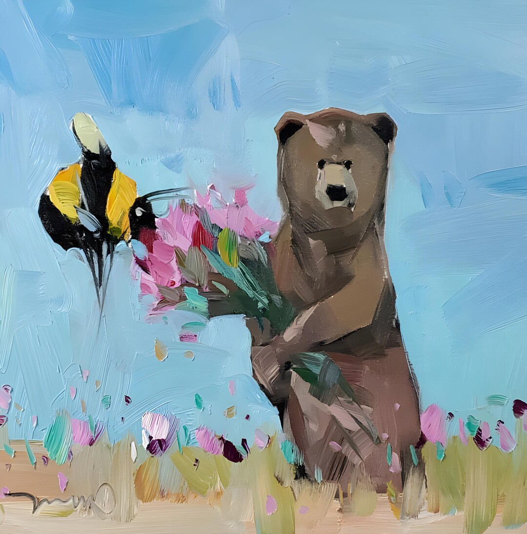Bear Flowers Bee Art PRINT of Oil Painting by Artist Jose TRUJILLO ...