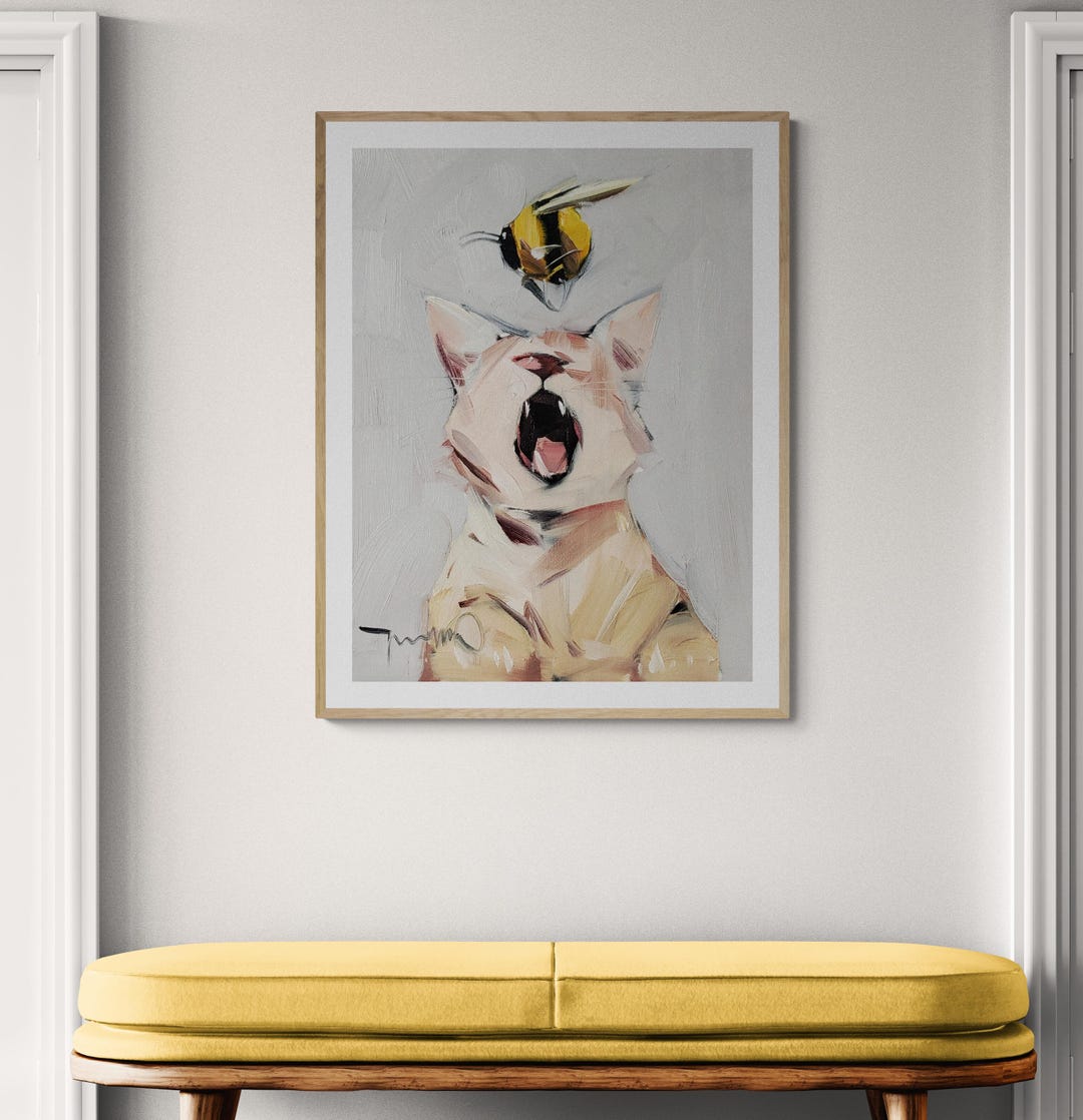 30x40 Cat Bee Canvas PRINT of an Oil Painting by Artist Jose Trujillo ...