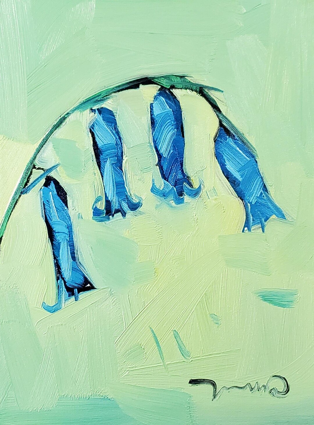 青い花のアートプリント 油絵 アーティスト Jose Trujillo 16x20