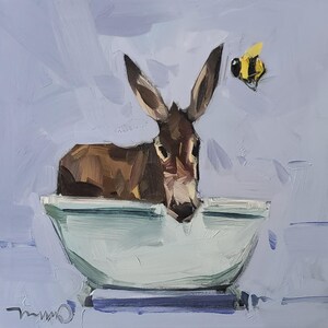 Jose Trujillo Grande stampa su tela 16x16" Impressionismo Arte murale Dipinto Asino Vasca da bagno