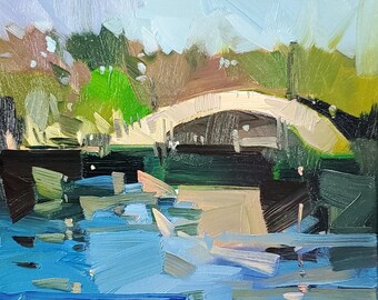 Plein Air Landschaft Brücke Fluss Kunst Druck Leinwand von Impressionist Künstler Jose Trujillo