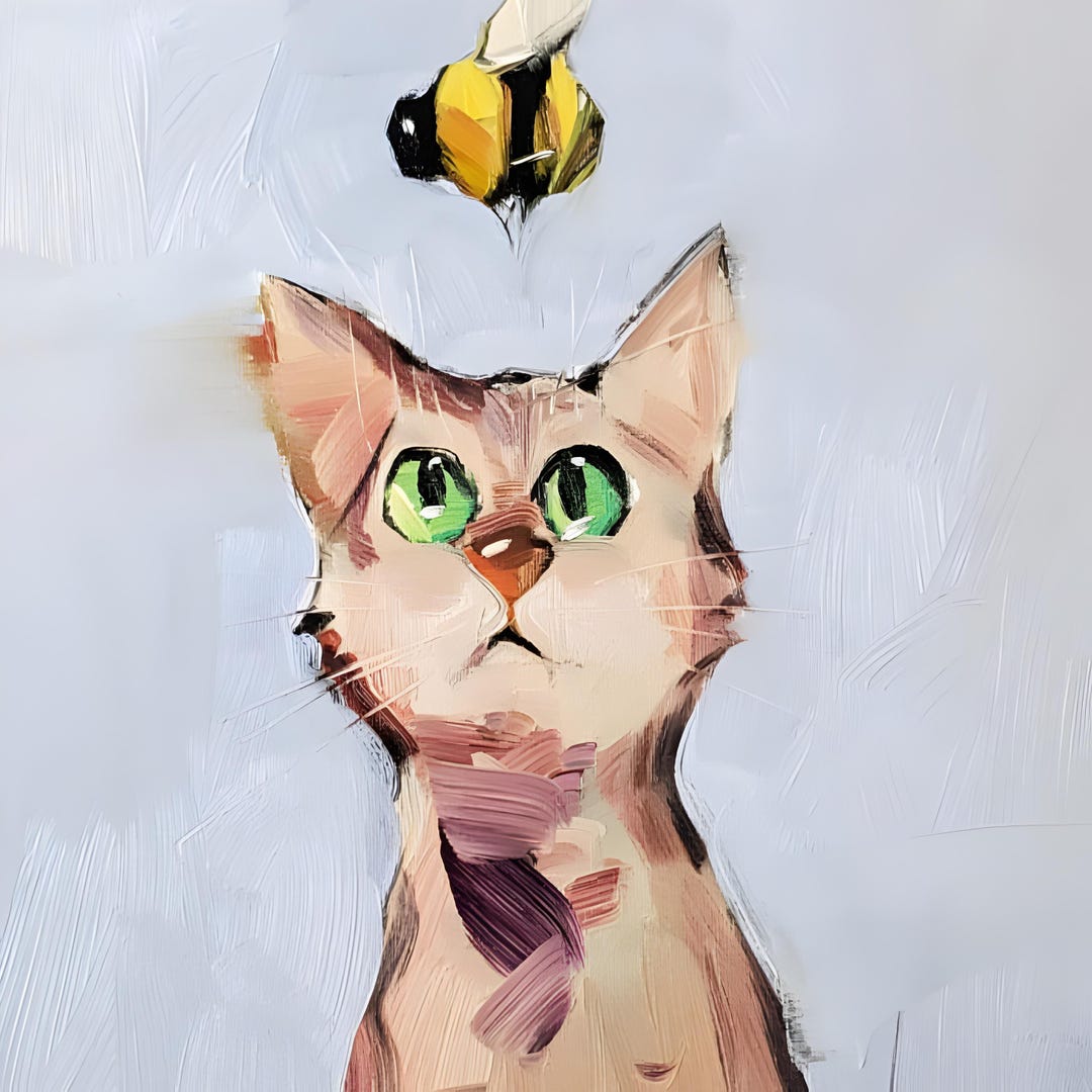 Cat Bee Canvas PRINT of Painting by Artist Jose Trujillo 16x16 - Etsy