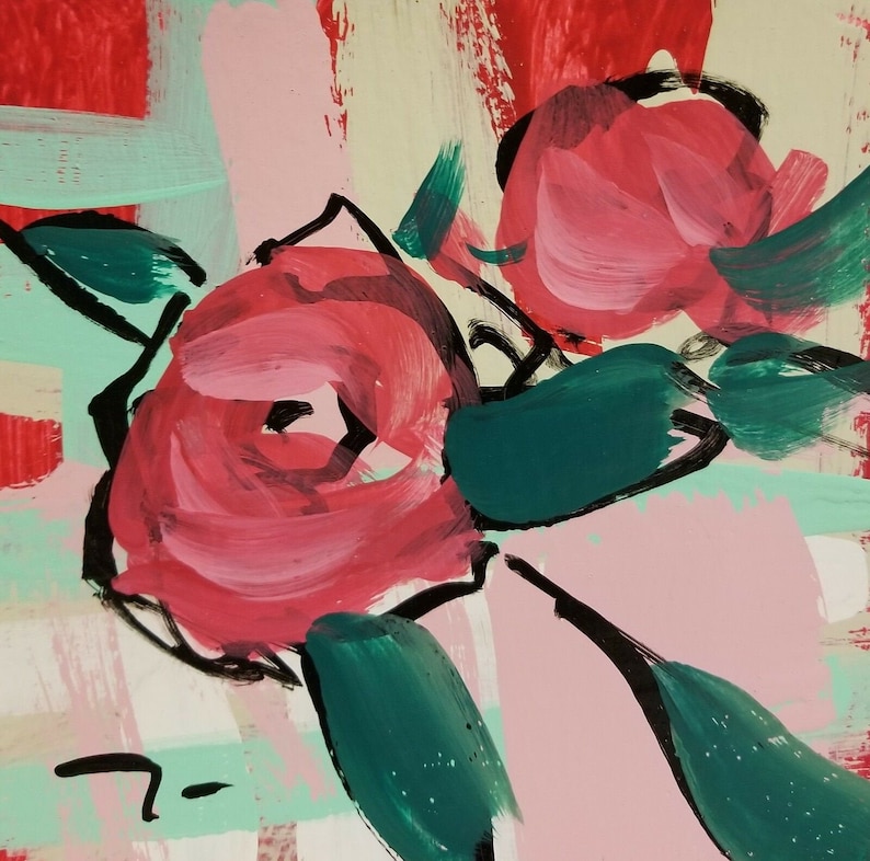 Jose Trujillo Acrylic Painting 6x6 Modernism Abstract Colors Contemporary Roses