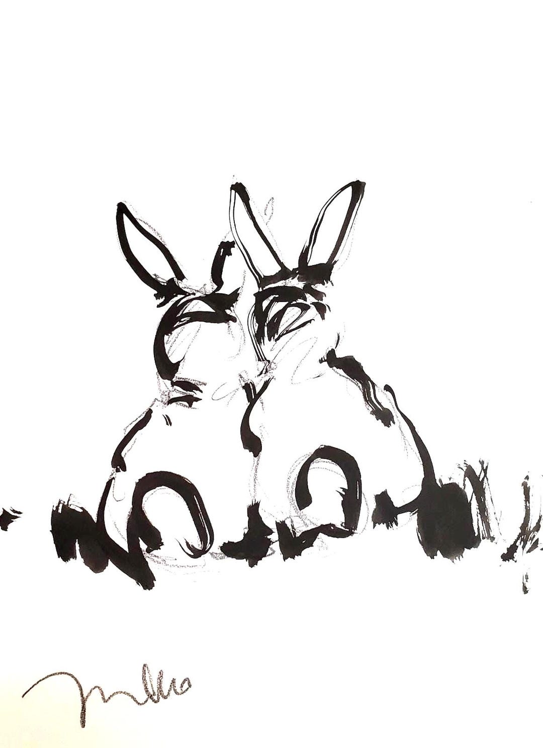 Bunnies Rabbits Art PRINT of Ink Wash Painting by Artist Jose TRUJILLO ...