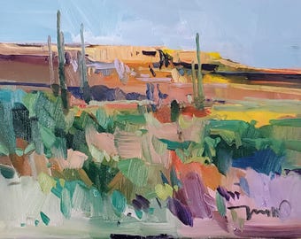 Jose Trujillo 50x40cm Leinwanddruck Impressionistische Wüstenlandschaft mit Kakteen