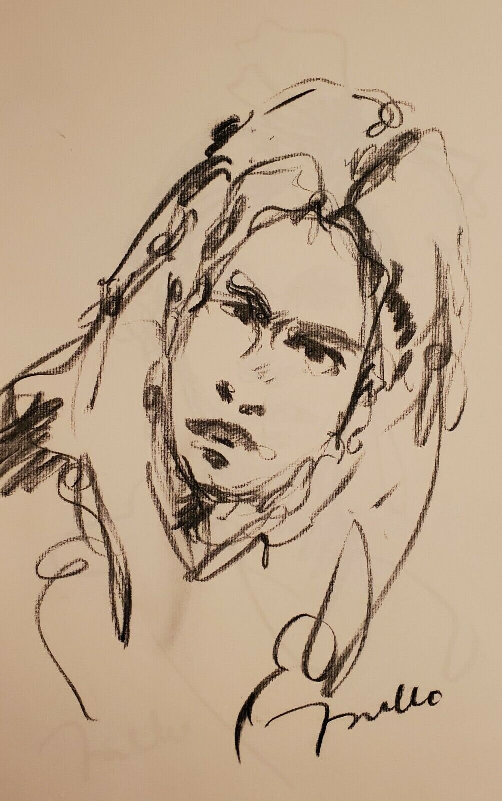 ホセ・トルヒーリョ - オリジナル木炭紙スケッチ画 11x17 女性の肖像画