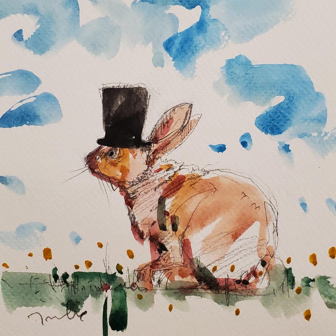 Fancy Bunny Illustration Art PRINT of Watercolor Painting by Artist ...