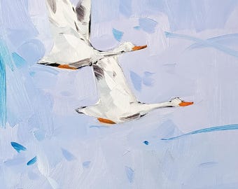 Impresión artística de decoración natural de gansos blancos volando del artista coleccionable José Trujillo, 16 x 16