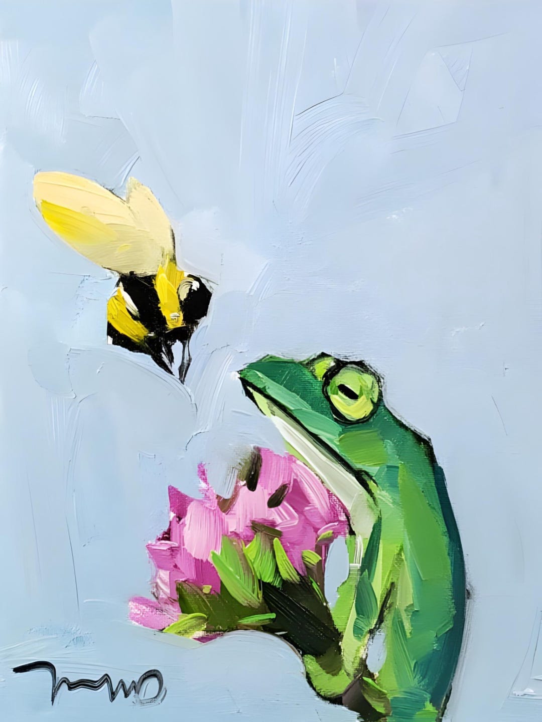 Whimsy Frog Bee 16x20 Art PRINT of Oil Painting by Artist Jose Trujillo ...