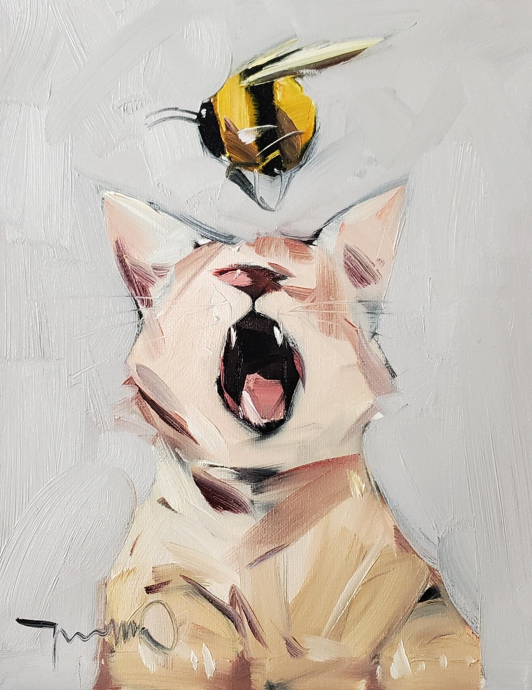 Cat Bee Canvas PRINT of an Oil Painting by Artist Jose Trujillo 16x20 ...