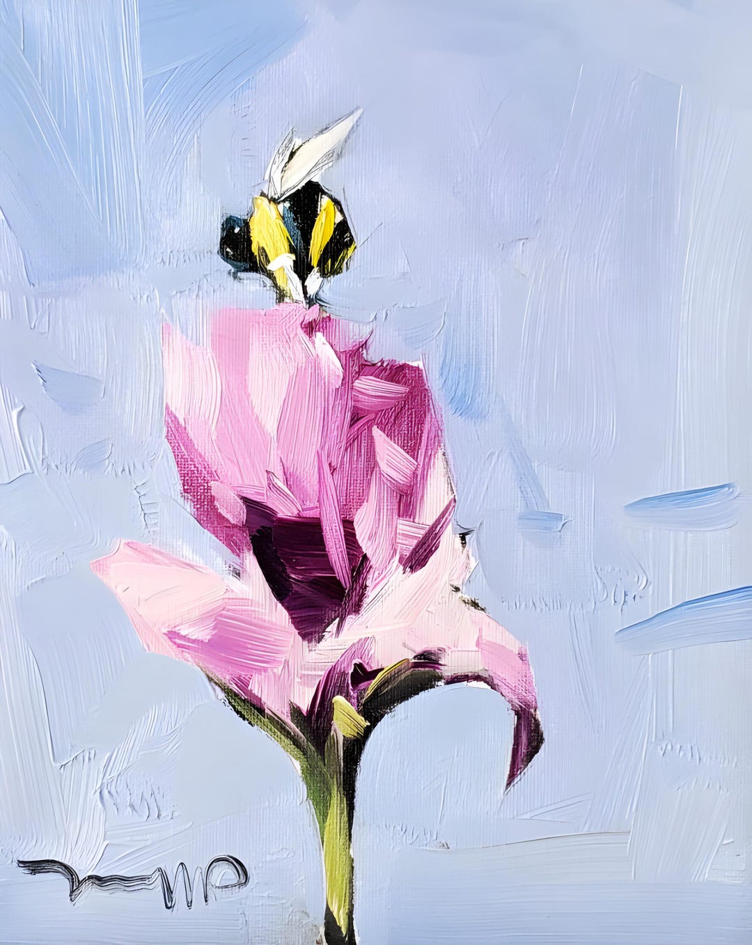 Pink Flower Bee 16x20 PRINT of Oil Painting by Artist Jose TRUJILLO - Etsy