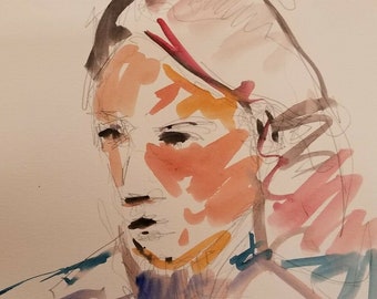 JOSE TRUJILLO - Originele Aquarel Schilderij Amerikaanse Fauvist 9X12&quot; COA Portret