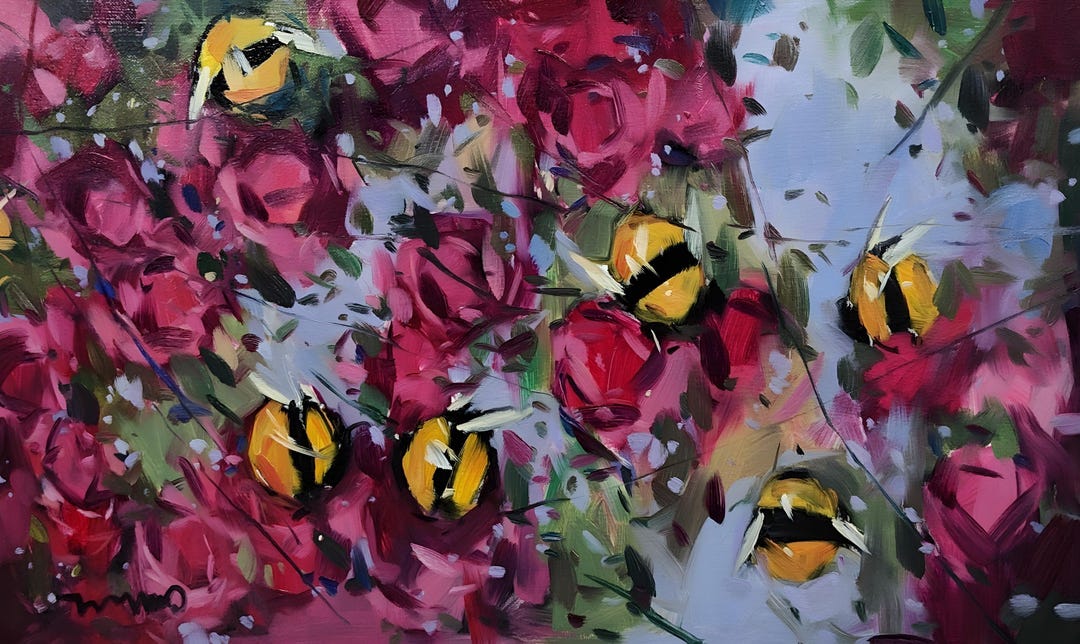 16x24 Bees Flowers Art PRINT of Painting by Artist Jose Trujillo - Etsy